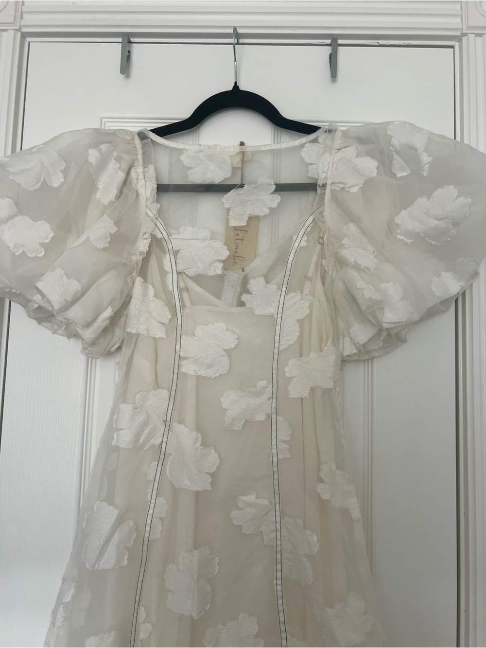 NWT Anthropologie Let Me Be Puff-Sleeve Sheer Midi Dress-White, Size XXS - Picture 7 of 10